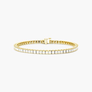 4 Ct Princess Diamond Tennis Bracelet,Four Prong Natural Diamonds Tennis Bracelet, 14Kt Gold Genuine Natural Diamond Bracelet