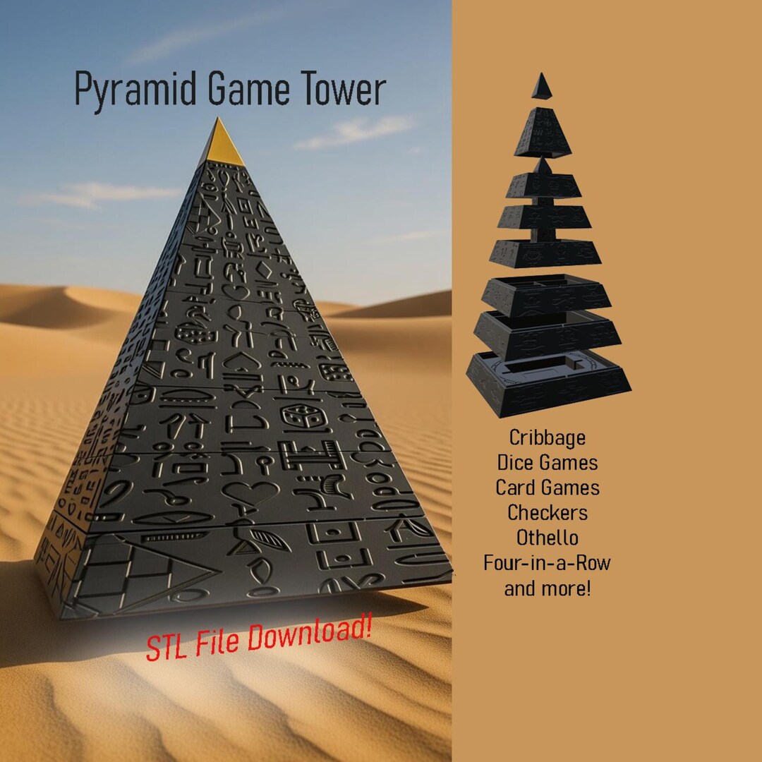 STL Download. Pyramid Table Game Tower. Cribbage, Checkers, Tic-tac-toe ...