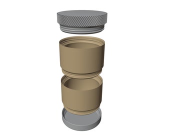 Stackable containers STL 3D print file. Small parts storage. Threaded lid and base. Download instantly for printing.