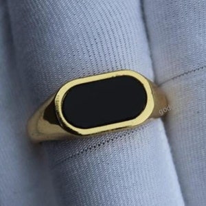 Handmade Black Obsidian Ring: Gold Plated Sterling Silver Band