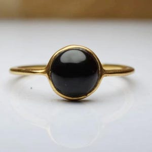 Black Obsidian Ring: 925 Silver, Yellow Gold Band, Gemstone Ring