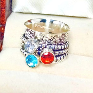 Red Garnet Spinner Ring: Handmade 925 Sterling Silver Jewelry