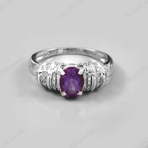 Handmade Oval Amethyst Ring: 925 Sterling Silver February Birthstone