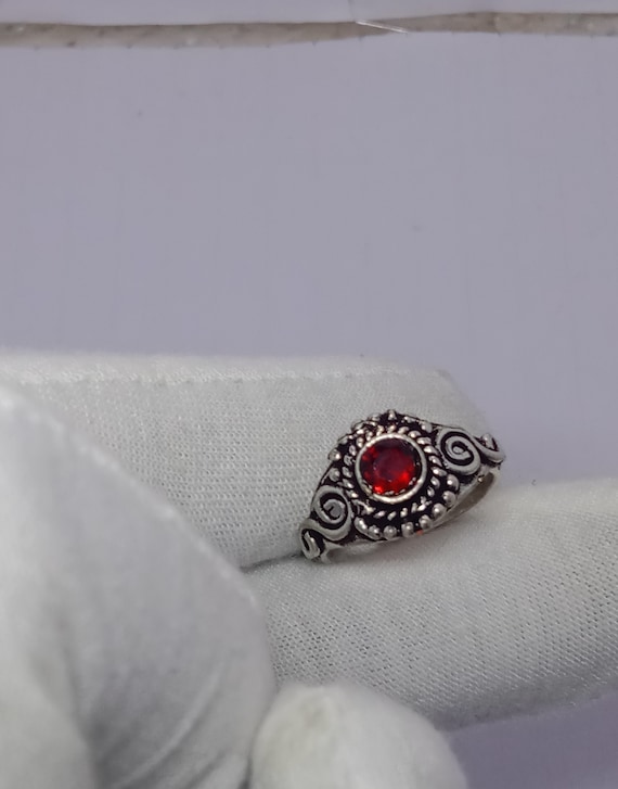 Bague Argent Avec Grenats - Taille 54, Rouge, Occasion En Bon état