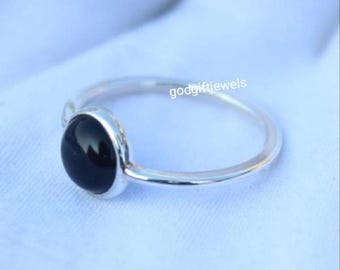 Black Obsidian Ring: Sterling Silver Bezel Setting, 8mm Gemstone