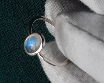 Dainty Rainbow Moonstone Ring: Handmade .925 Sterling Silver