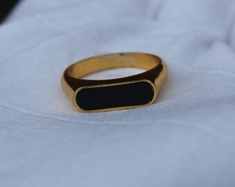 Handmade Black Onyx Inlay Ring: Gold Plated Sterling Silver Band