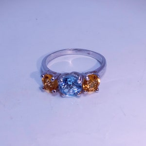 Handmade Sterling Silver Ring: London Blue Topaz & Citrine Gemstones