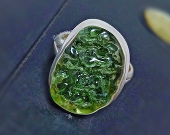 Certified Czech Republic Moldavite Prong Ring | 925 Sterling