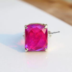 Fuchsia Pink Crystal Cocktail Ring: 925 Sterling Silver Statement Ring