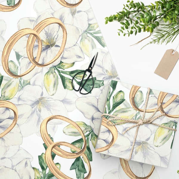 Wedding engagement party wrapping paper, Bridal shower wrapping paper, Bachelorette wrapping paper, Wedding wrapping paper, White freesia