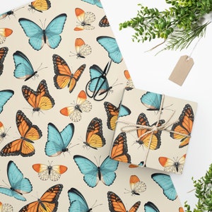 Tropic butterfly gift wrap, Butterfly wrapping paper, Colorful butterfly gift wrap