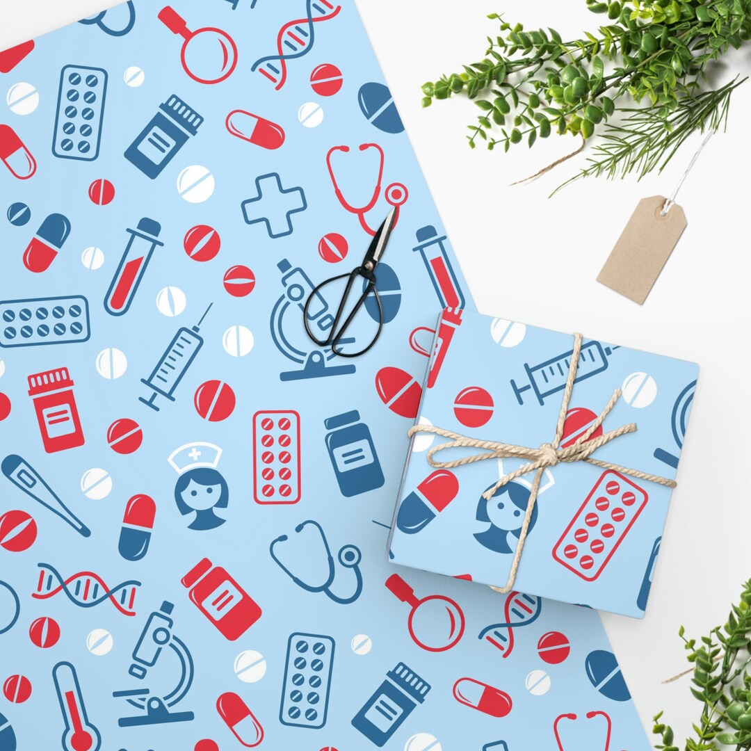 Nurses Day Themed Gift Wrap, Medical Wrapping Paper, Research Nurse