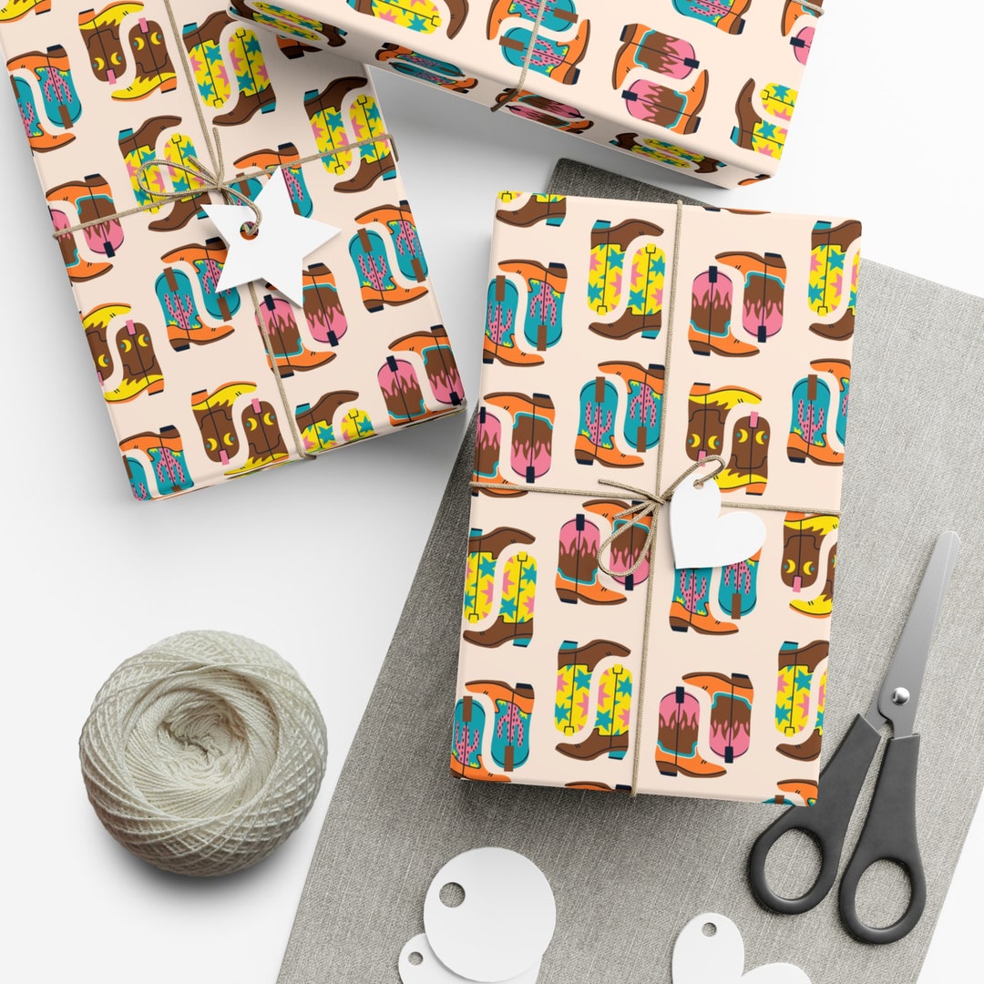 Cowboy Boots Wrapping Paper, Cowboy Gift Wrap, Western Theme Gift Wrap