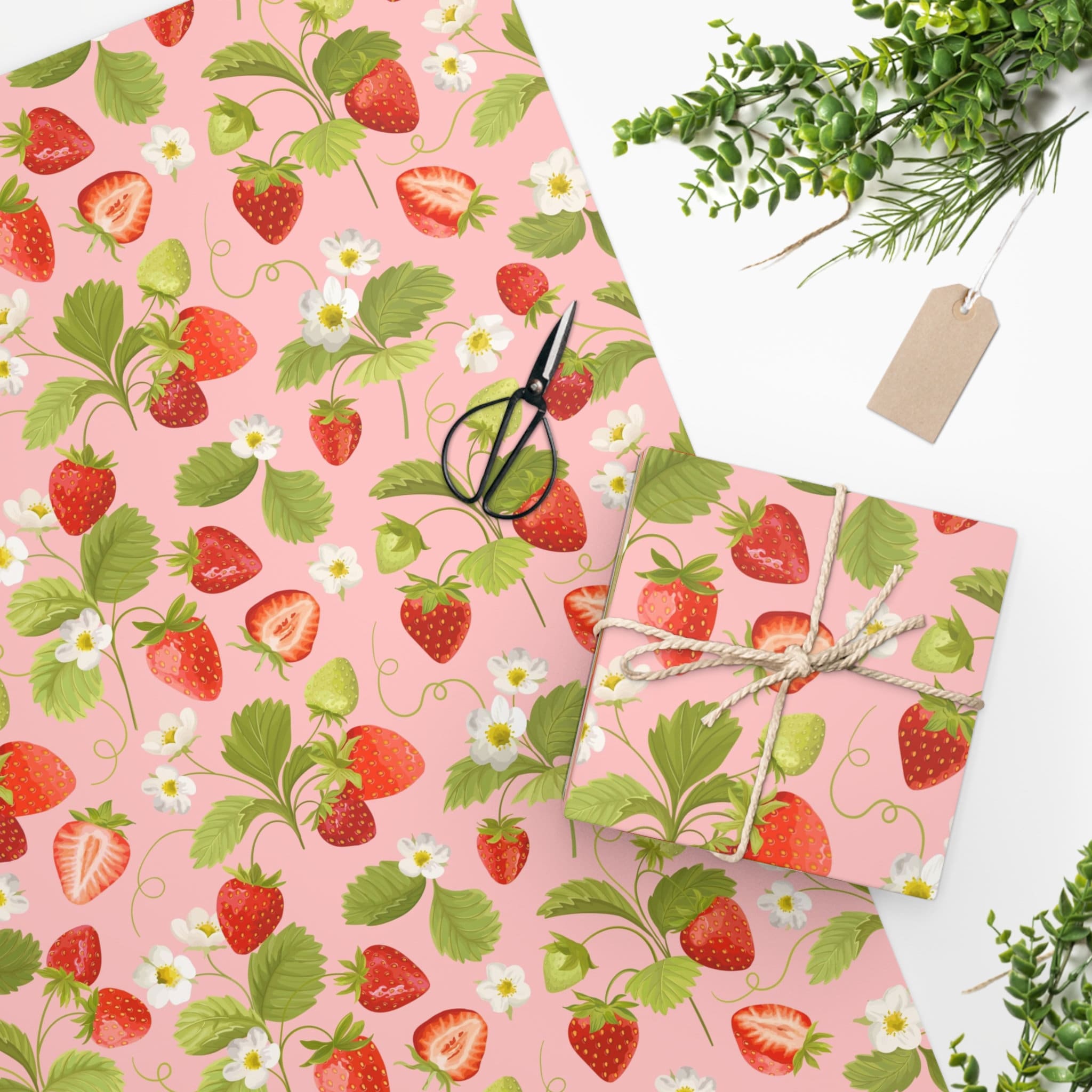 Strawberry Wrapping Paper, Birthday Gift Wrap, Cute Wrapping Paper