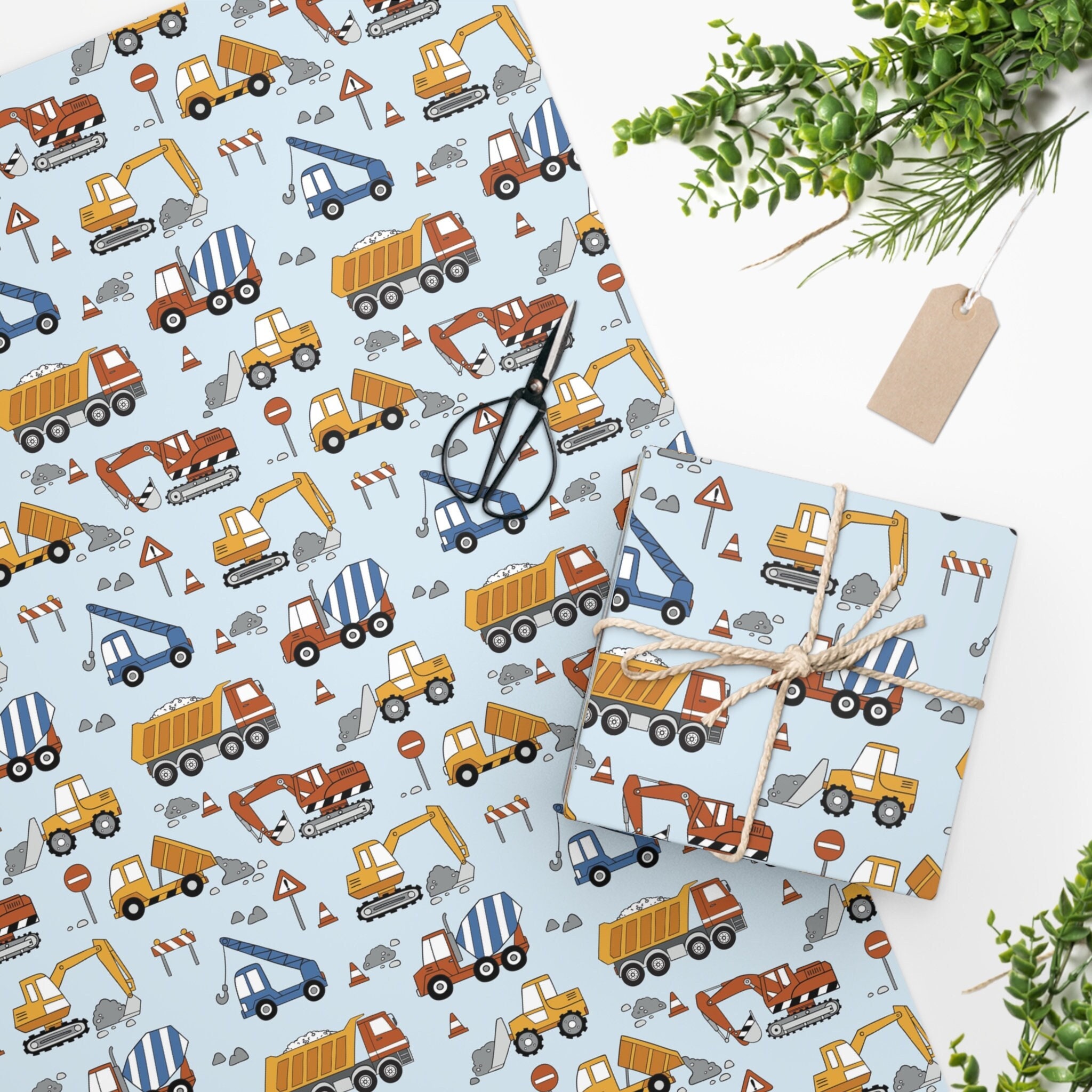 Construction Trucks Handy DIY Worker Children's Birthday Celebration Gift  Wrapping Paper Present 