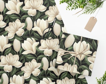 White Magnolia Flowers on Sage - seamless pattern. Wrapping Paper Sheets