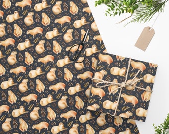 Capybara pattern gift wrap, Woodland animals, Fathers day gift wrap, Animal wrapping paper, Cute animal wrapping paper