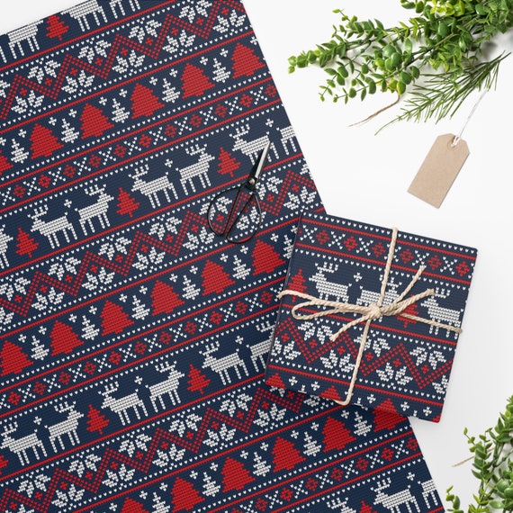 Festive Winter Fair Isle Christmas Wrapping Paper Sheets