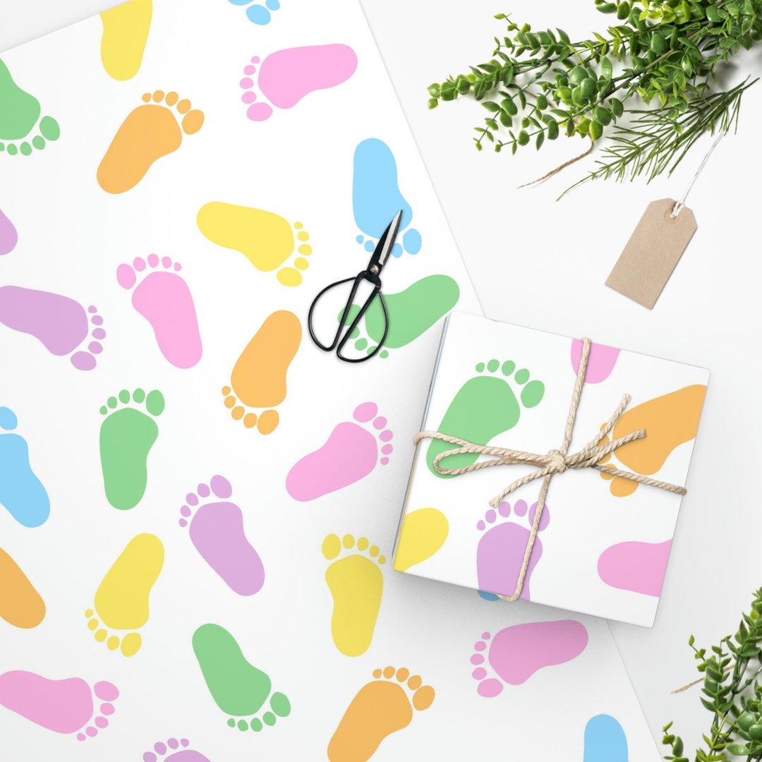 Baby Shower Wrapping Paper, Baby Gift Wrap, Baby Footprint Pattern Gift
