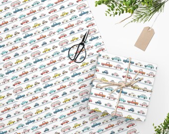 Vintage cars wrapping paper, Baby boy gift wrap, Cars gift wrap