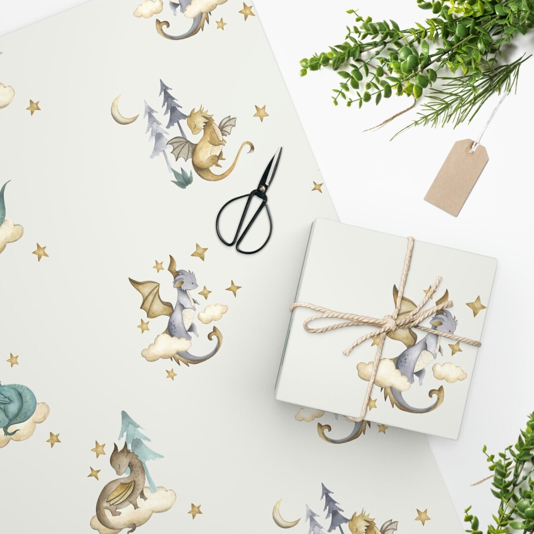 Baby Shower Wrapping Paper Baby Boy Gift Wrap Dragon Etsy