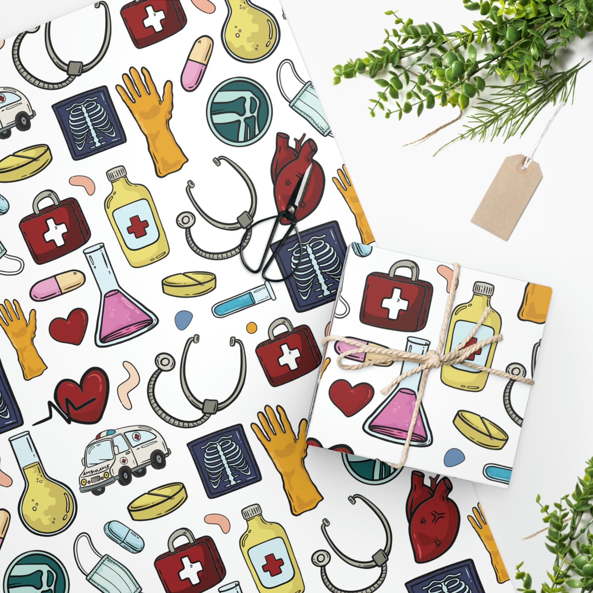 Healthcare Theme Wrapping Paper, Science Wrapping Paper, Cute Wrapping