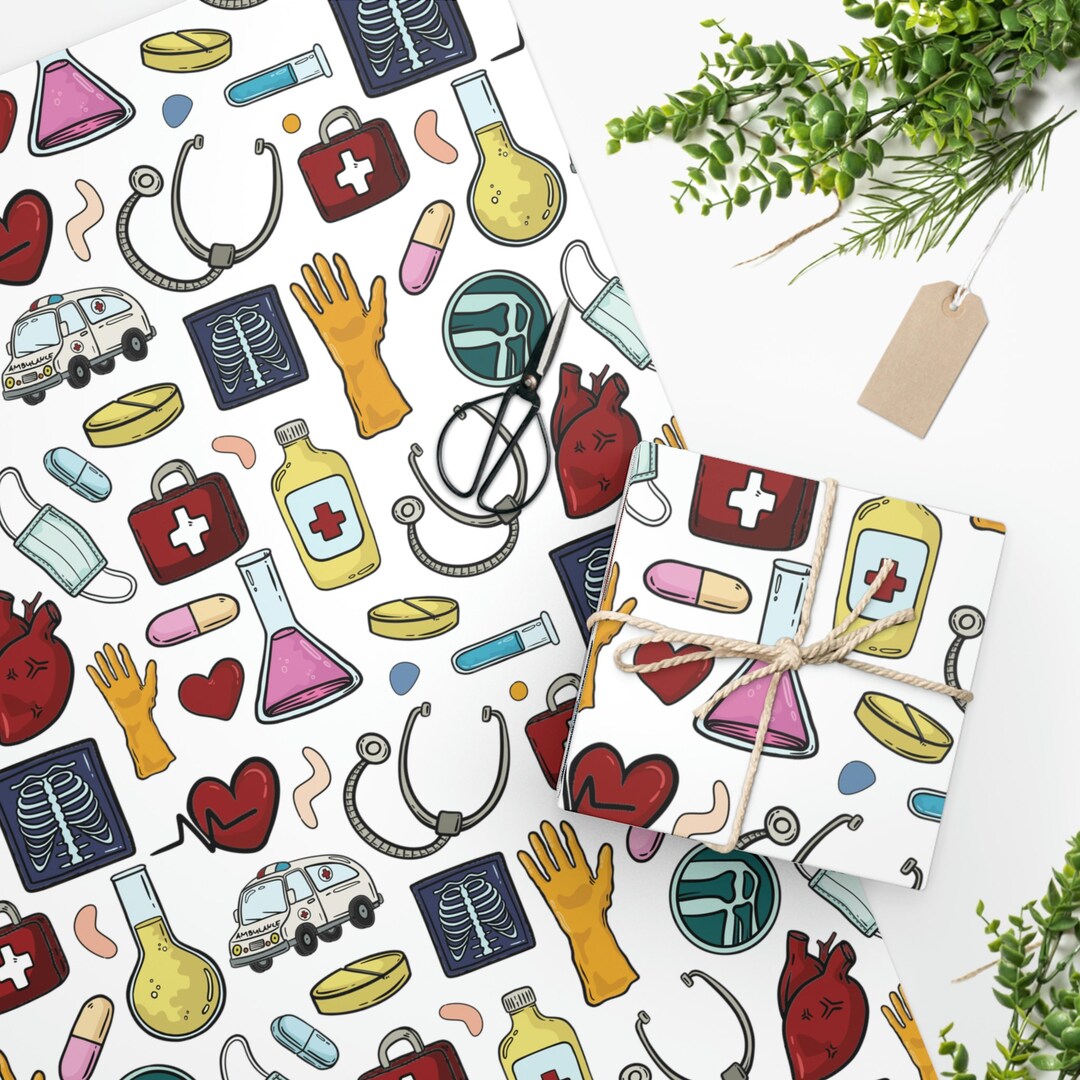 Healthcare Theme Wrapping Paper, Science Wrapping Paper, Cute Wrapping
