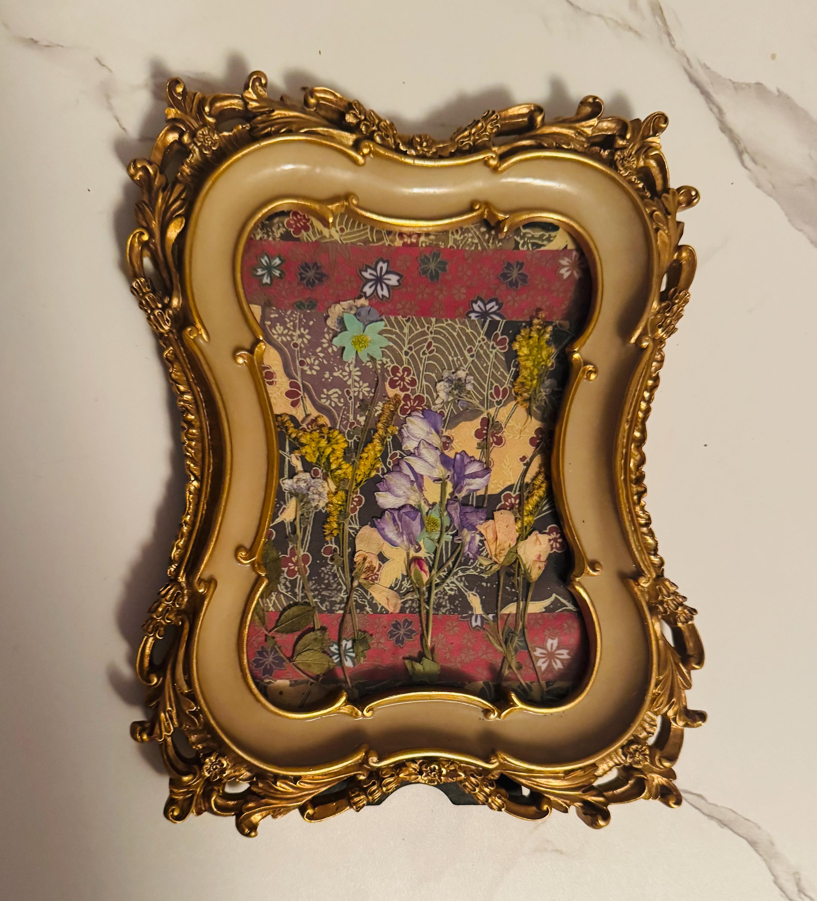 Antique Style Ornate Vintage Frame With Layered Background & Pressed ...