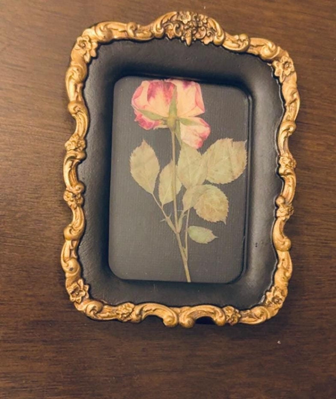 Antique Style Ornate Vintage Frame With Single Pressed Rose Pressed ...