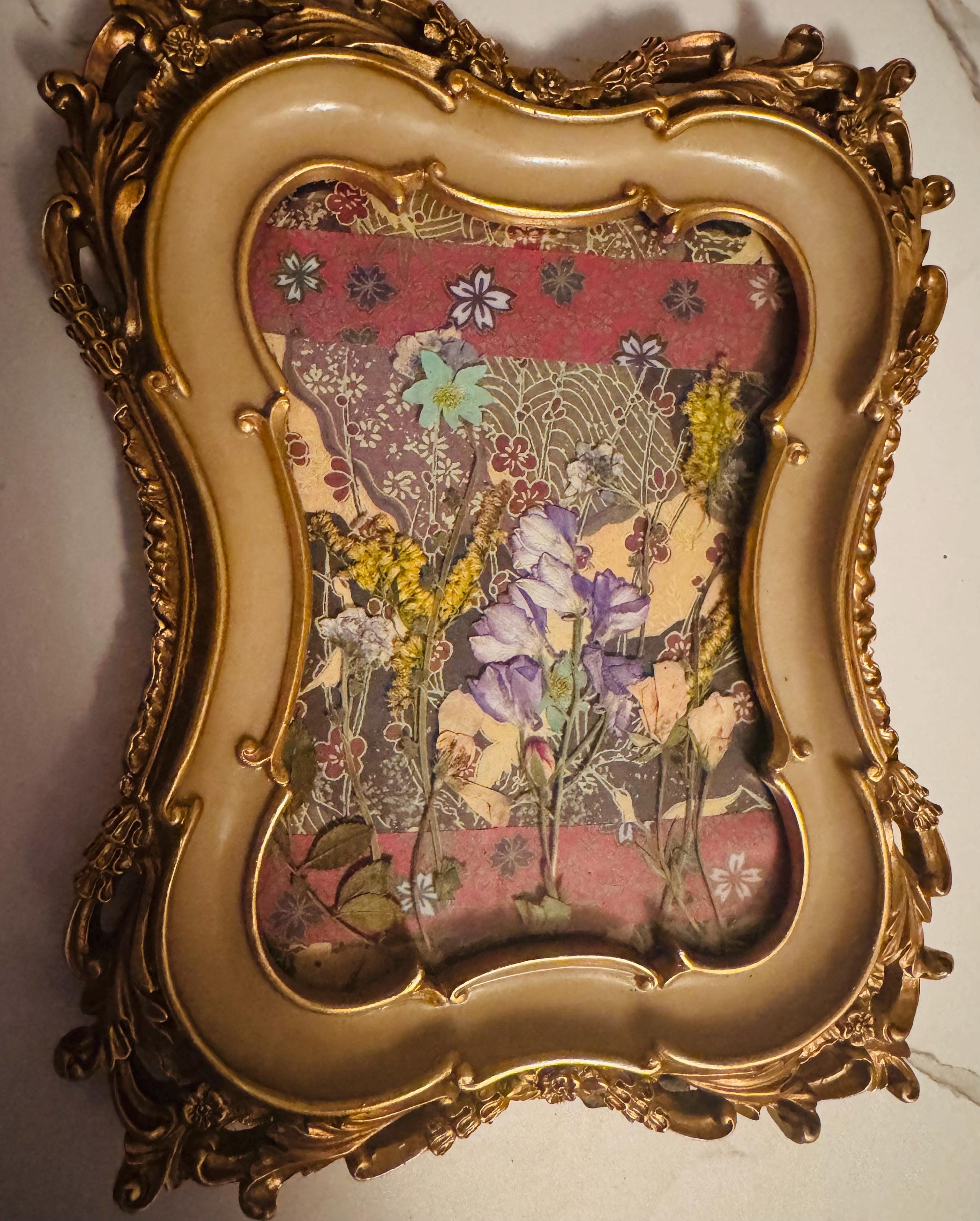 Antique Style Ornate Vintage Frame With Layered Background & Pressed ...