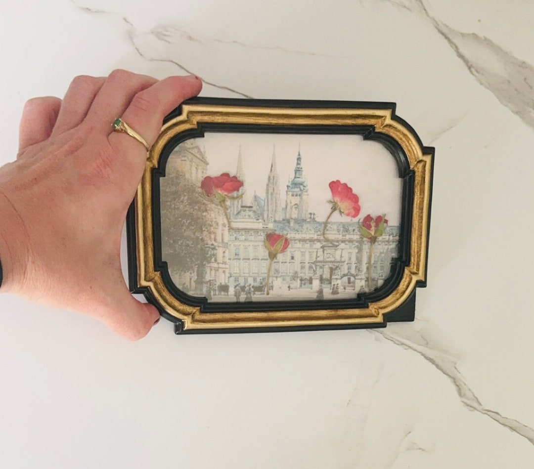 Gold Antique Style Ornate Old World Vintage Style Frame Pressed Roses ...
