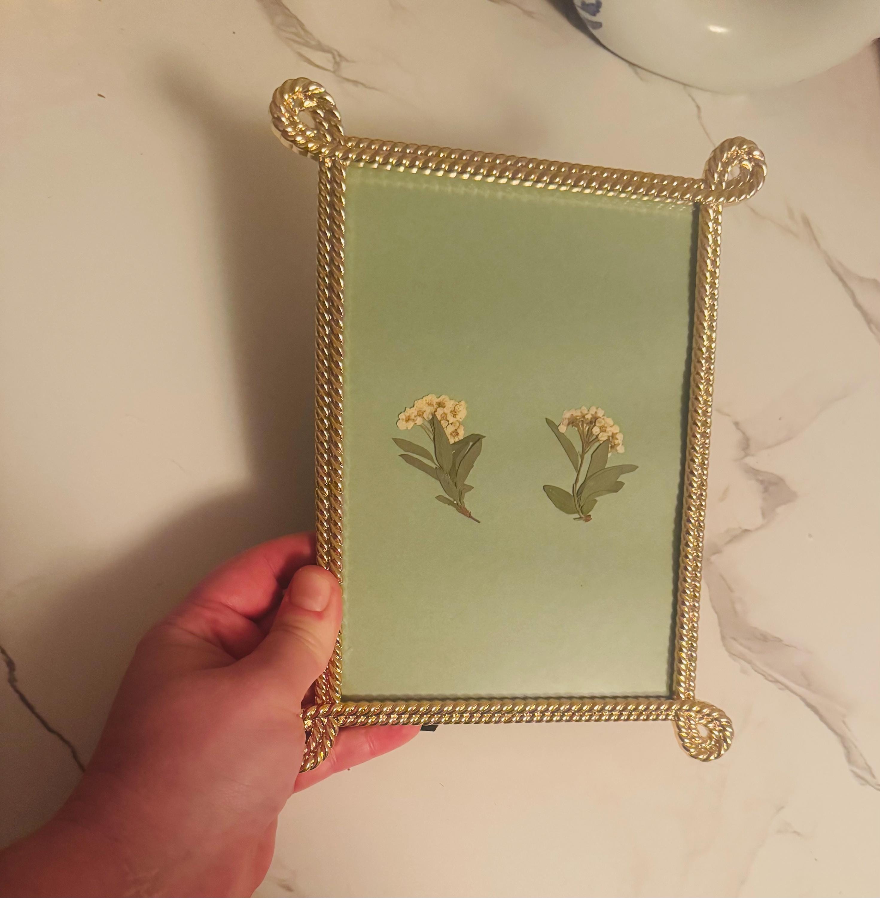 Gold Antique Style Ornate Vintage Rope Frame Pressed Flower Art in Pale ...