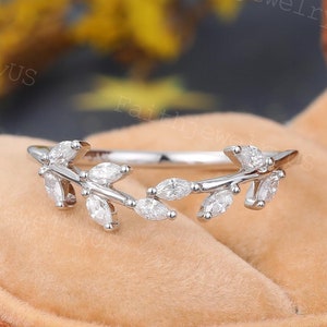 Marquise cut Diamond Curved Wedding band Danity White Gold Wedding band Diamond Opening wedding band Promise Anniversary Wedding ring.