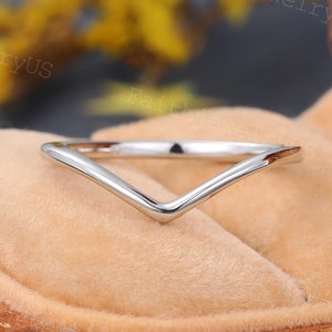 Solid gold White Gold Curved wedding band Simple Dainty Stacking matching band Promise Band for Women Anniversary gift Plain Gold ring
