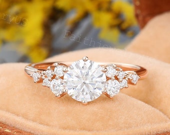Vintage Moissanit Verlobungsring Massiver Roségold Ring Cluster Moissanit Diamant Ring Zarter Ehering Jahrestag Ehering Geschenk