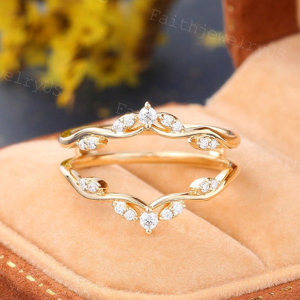 Vintage Moissanite Double Wedding band Vintage Yellow Gold Cluster Diamond Enhancer band Promise Bridal wedding jacket Anniversary Ring gift