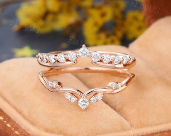 Enhancer Moissanite Double Wedding band Vintage Rose Gold Cluster Diamond Enhancer band Promise Bridal wedding jacket Anniversary Ring gift