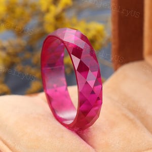 Unique Lab Ruby Wedding Ring Full Eternity Art Deco Engagement Ring Stacking Matching Anniversary Promise Ring for Women July Birthstone