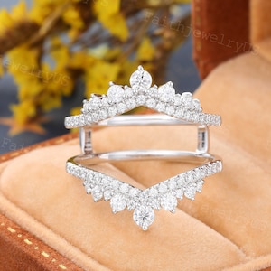 Obrączka ślubna Vintage Diamond Enhancer, unikatowa obrączka z diamentami Pave, podwójna obrączka ślubna, obrączka ślubna z białego złota, pierścionek Promise Anniversary.