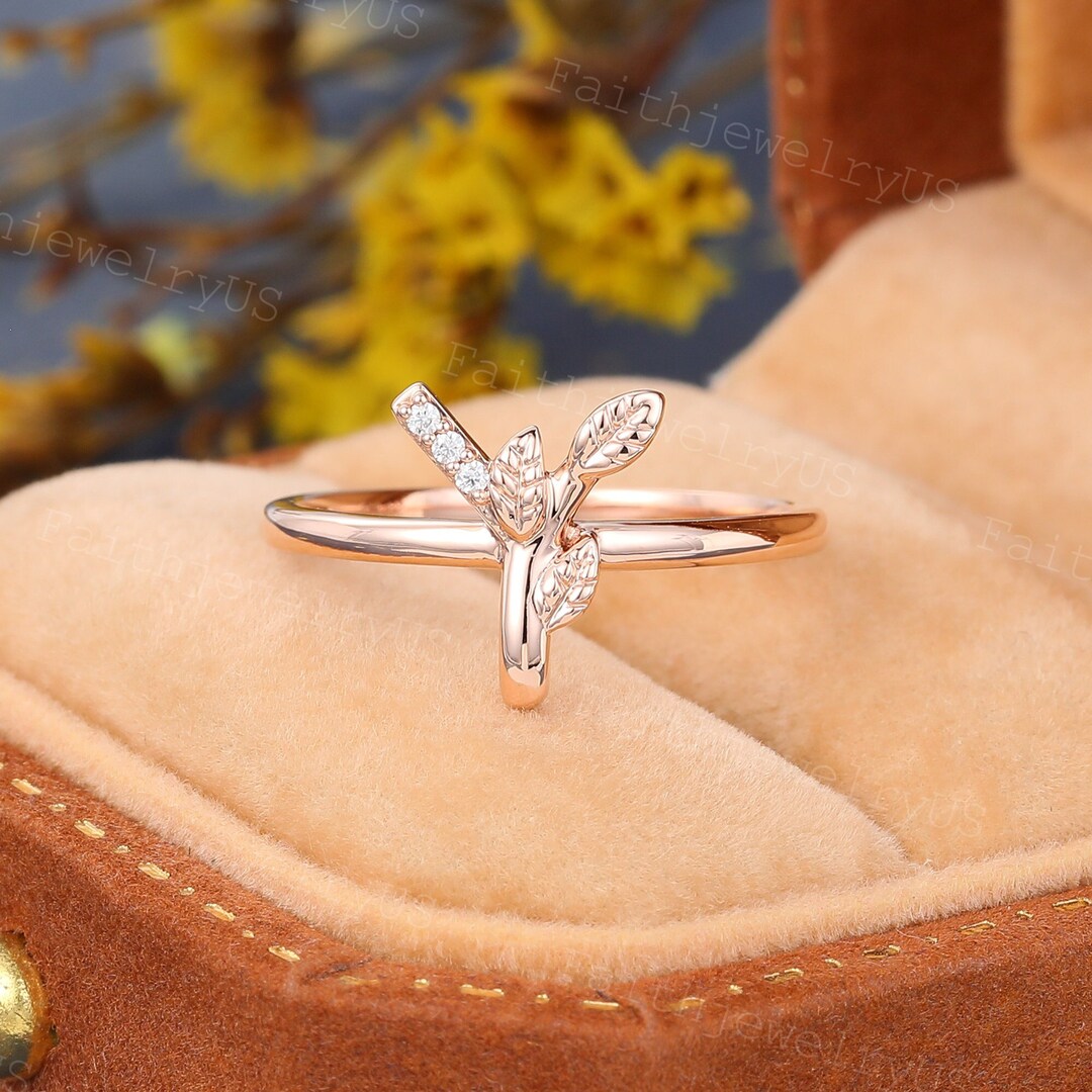 Y Letter Ring Wedding Band Rose Gold Personalized Initial Ring Twig ...