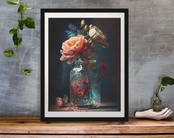 Dark Flower Painting Printable Art | Moody Floral Wall Art | Dark Academia Print | Vintage Moody Painting