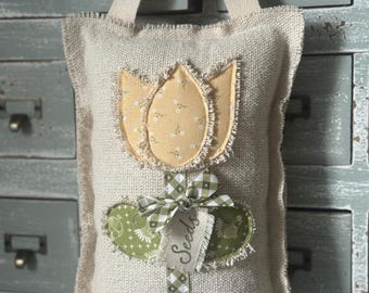 Handmade Vintage Farmhouse Hanging Tulip Pillow|Flowet Pillow|Garden Pillow|Spring Pillow|Cottage Pillow|Hen House Collection|Peg Hanger