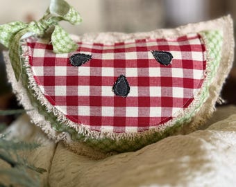 Handmade Farmhouse Watermelon Pillow| Summer Pillow| Primitive| Cottage