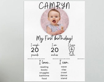 Basic Circle Photo Milestone Board, Gender Neutral, 1st birthday photo board, editable, printable INSTANT DOWNLOAD