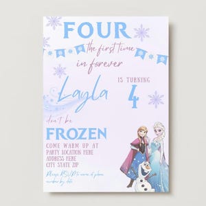 Four the First Time in Forever Birthday Invitation | Frozen-Inspired Party Invite | Editable Digital Template | Girls 4th Birthday Printable