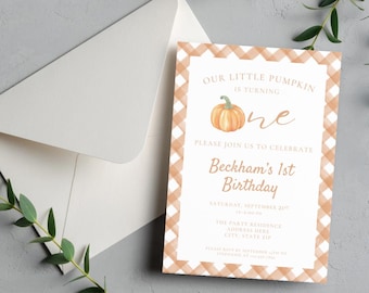 Little Pumpkin First Birthday Printable Invite, Editable Template, Fall First Birthday Invitation, One Little Pumpkin - INSTANT DOWNLOAD