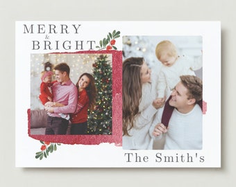 Merry and Bright Christmas Photo Card, Classic Christmas Card, Holiday Photo Card, Customizable Template- INSTANT DOWNLOAD