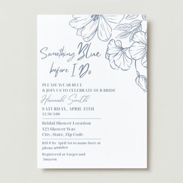 Something Blue Before I Do Bridal Shower Invitation, Floral White and Blue Bridal Shower Invitation, - INSTANT DOWNLOAD