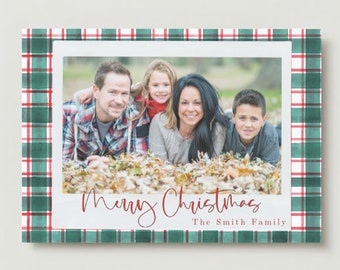Plaid Christmas Photo Card, Green and Red Plaid, Merry Christmas, Holiday Photo Card, Customizable Template- INSTANT DOWNLOAD